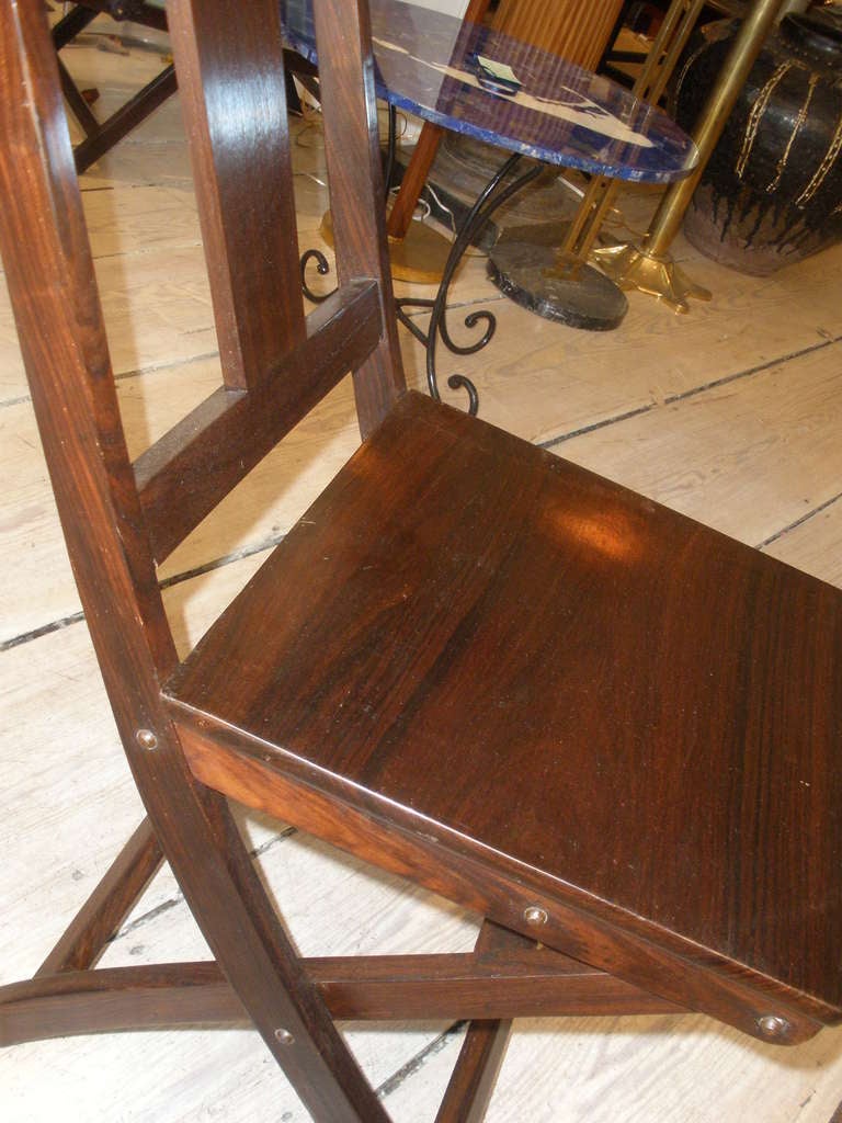 Pair of Folding Rosewood British Campaign Chairs, C. 1960 In Excellent Condition In Nantucket, MA