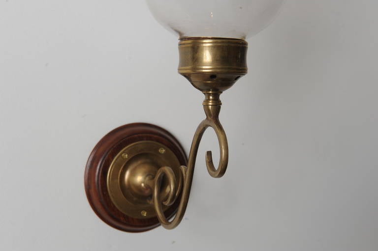 Pair of Late 19th Century Handblown Hurricane Shade Sconces, English In Excellent Condition In Nantucket, MA