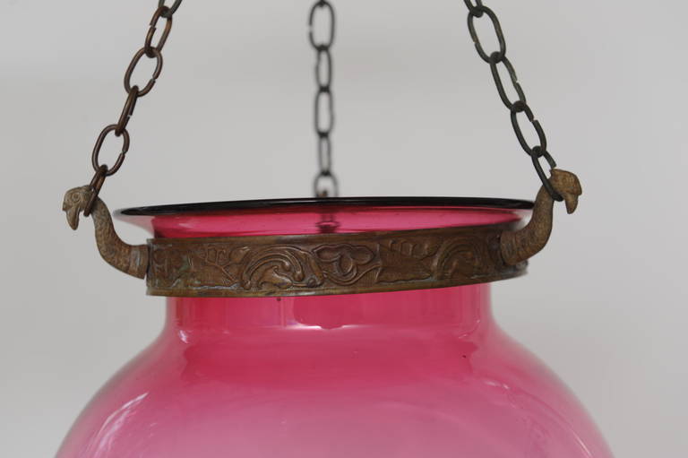 Late 19th Century Cranberry Globe Hall Lantern, English (Regency)