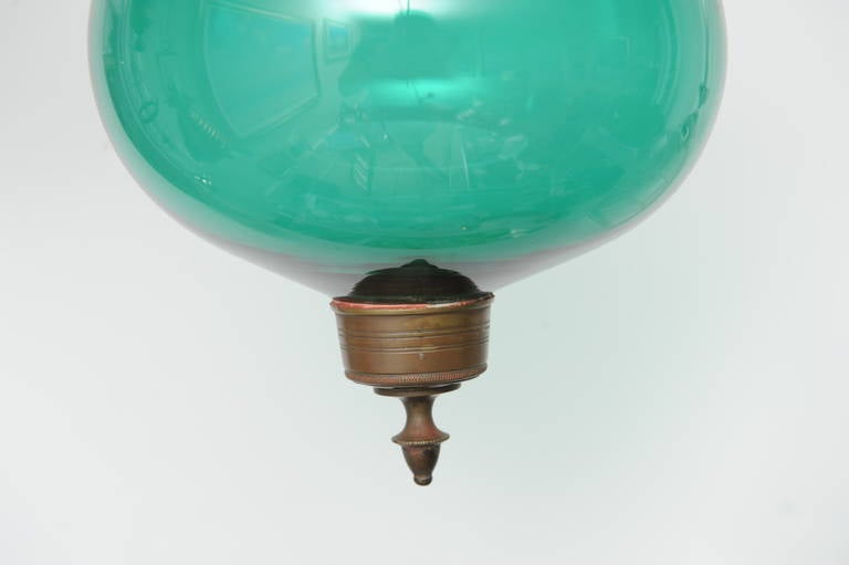 British Rare Green English Hall Globe Lantern, Late 19th Century