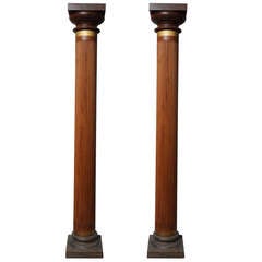 Pair of Solid Mahogany Colonial British Columns, C. 1900