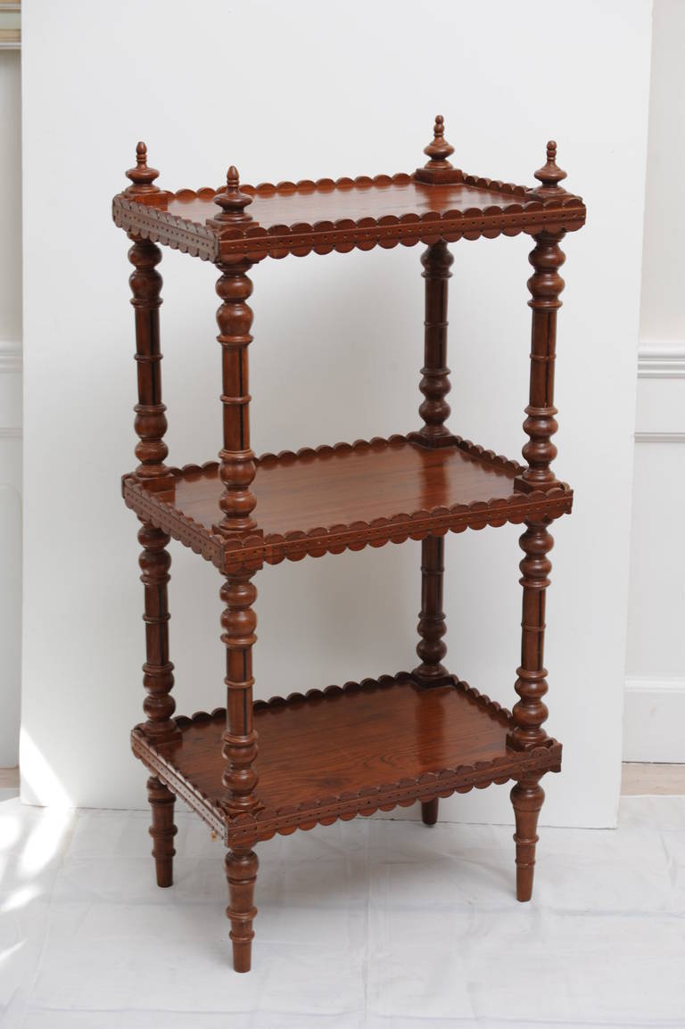 Mahogany Shelves with Spindles and Scalloped Edges, 1940s at 1stDibs