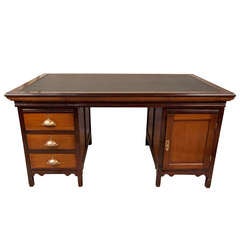 Early 1900's Rosewood and Teak Partner's Desk with Leather Top