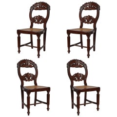 Set of Four Rare 19th Century Portuguese Goa Rosewood Dining Chairs