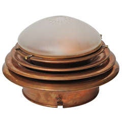 Nautical Antique Ship's Overhead Copper Light Fixture with Frosted Glass Shade