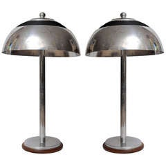 Pair of Nautical Antique Chrome Ship's Table Lamps