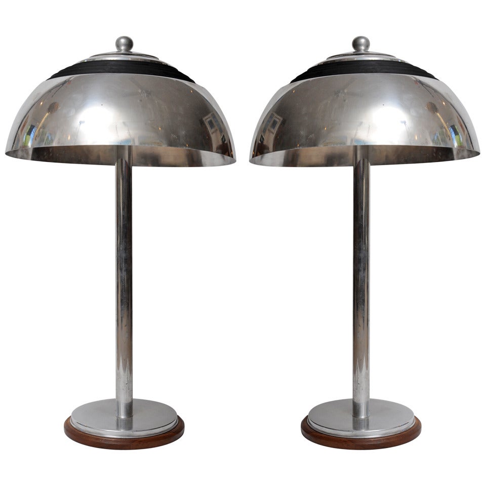 Pair of Nautical Antique Chrome Ship's Table Lamps