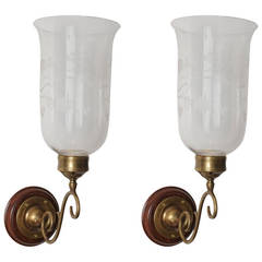 Antique Pair of Late 19th Century Handblown Hurricane Shade Sconces, English