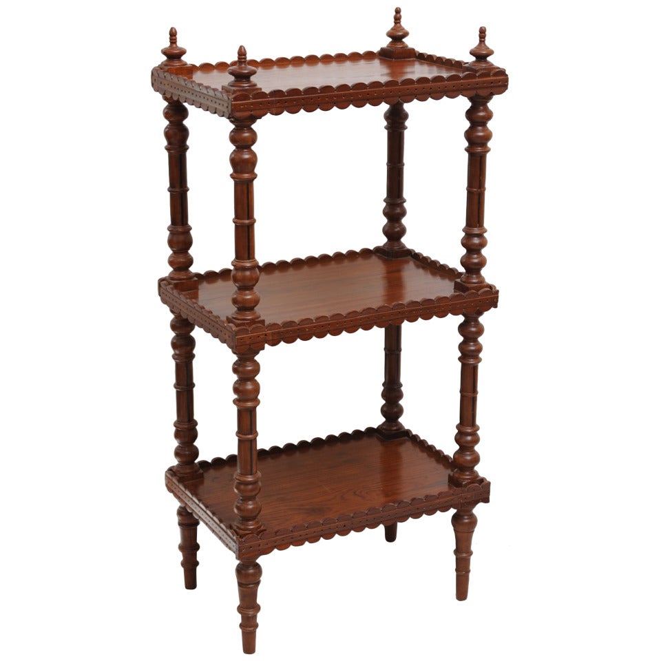 Mahogany Shelves with Spindles and Scalloped Edges, 1940s at 1stDibs