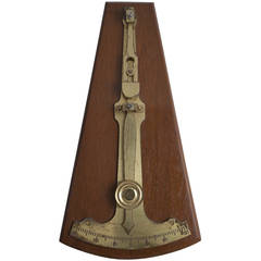Rare Brass Ship's Clinometer Mounted on Teak, American, Early 1900s