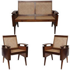 Mid-Century Suite of Three Teak Chairs and Loveseat in Style of George Nakashima