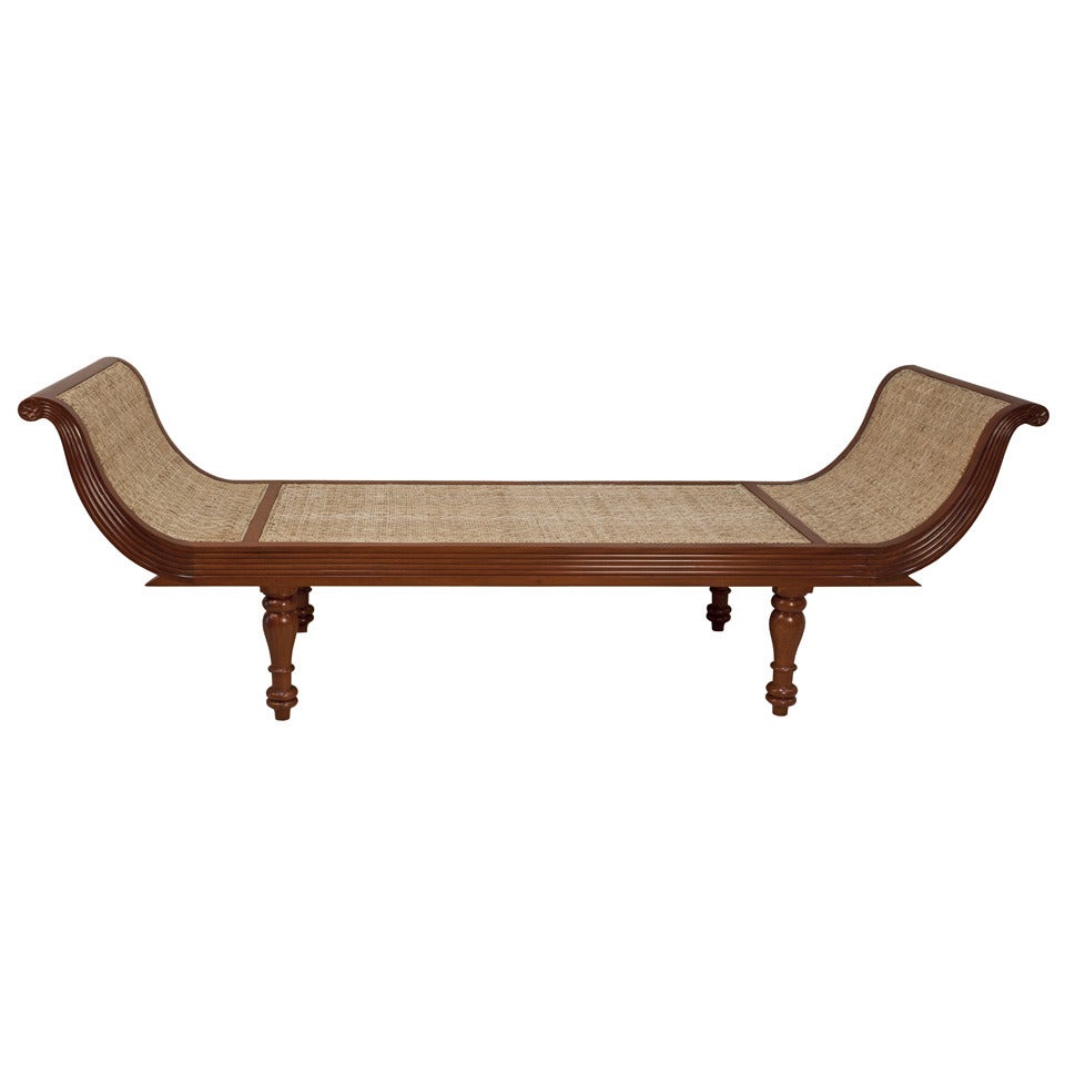 Colonial British Mahogany and Caned Daybed with Cushion