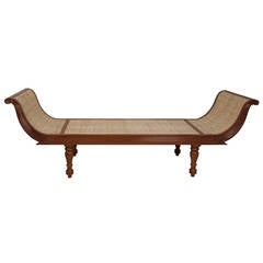 Colonial British Mahogany and Caned Daybed with Cushion