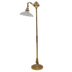 Solid Brass Floor Lamp wit Holophane Shade, C. 1940