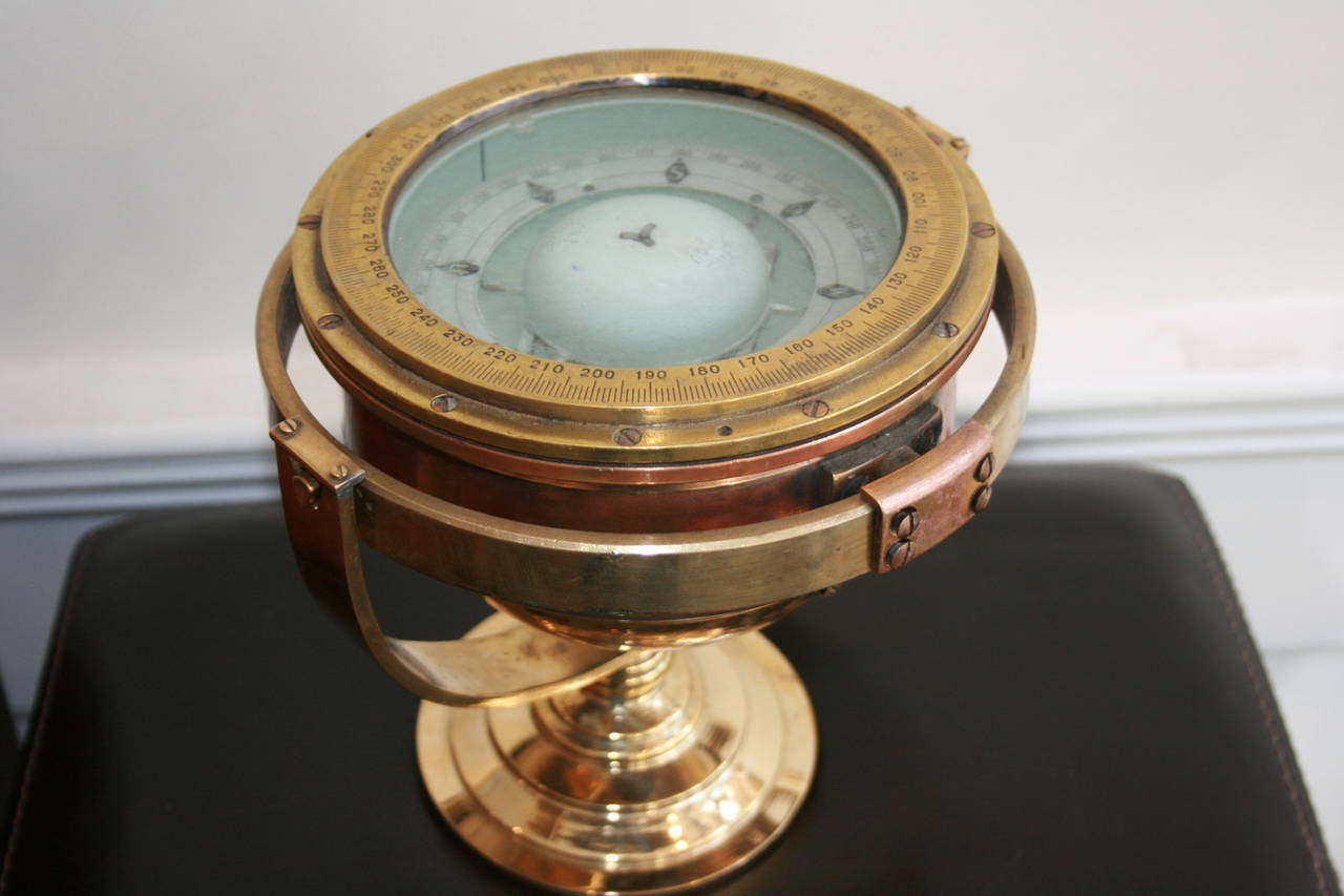 Gimbled Ship's Brass Compass on Custom Stand, Mid-century