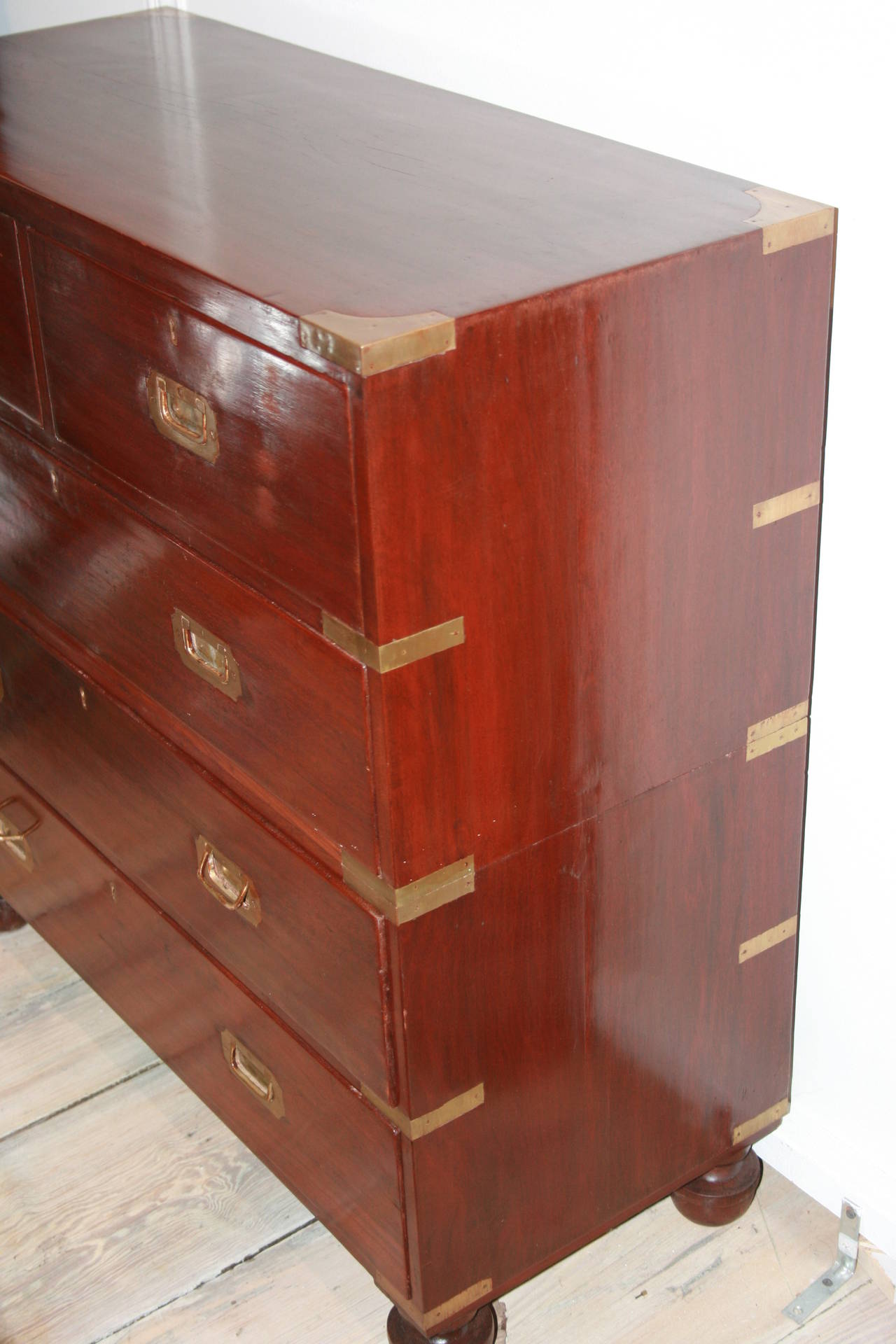 Brass Petite British Campaign Rosewood Chest of Drawers, Early 1900s