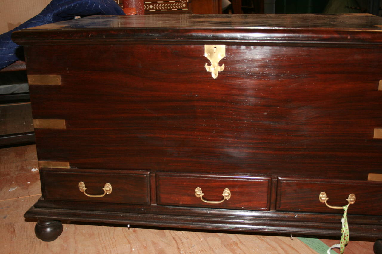 Brass Early 1900's British Campaign Rosewood Chest with Drawers