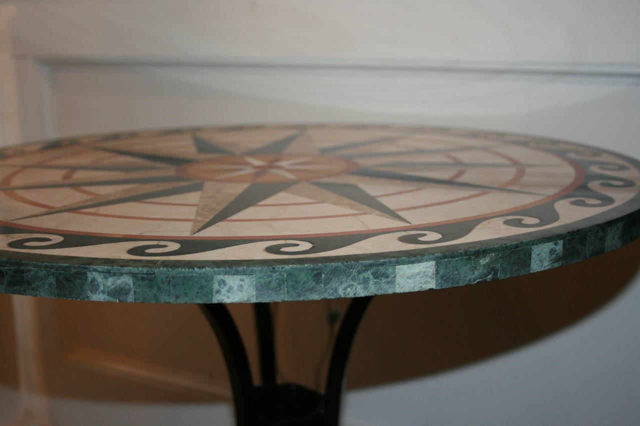20th Century Pietra Dura Semi-Precious Stone Compass Rose Table Top on Iron Base