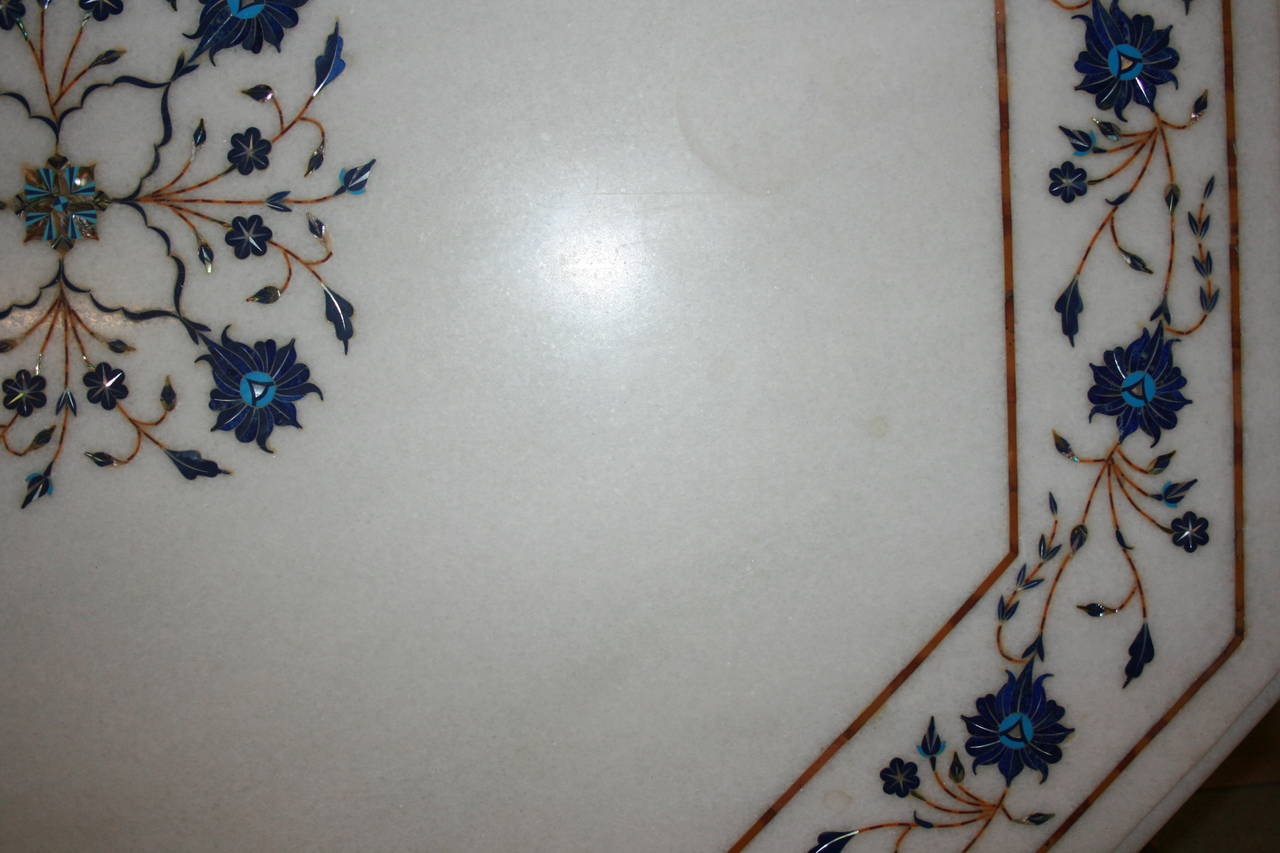 Indian Pietra Dura Marble and Semi-Precious Stone Inlay Table Top on Iron Base