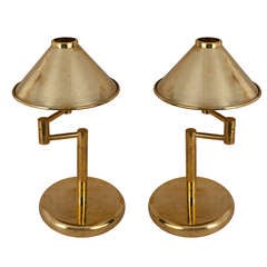 Pair of Nautical Brass Swing Arm Table Lamps from a Ship's Stateroom