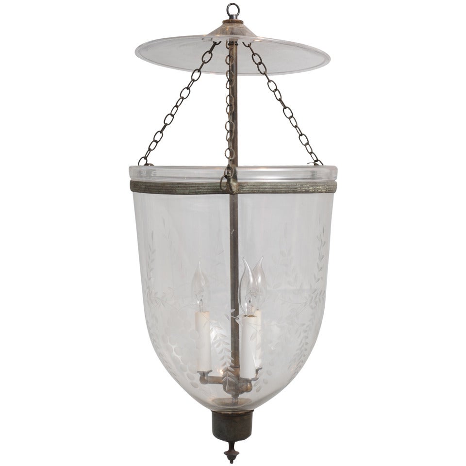Late 19th C. English Bell Jar Hall Lantern, Electrified
