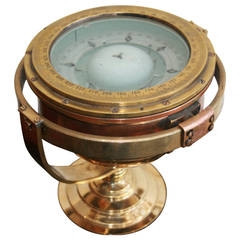 Gimbled Ship's Brass Compass on Custom Stand, Mid-century