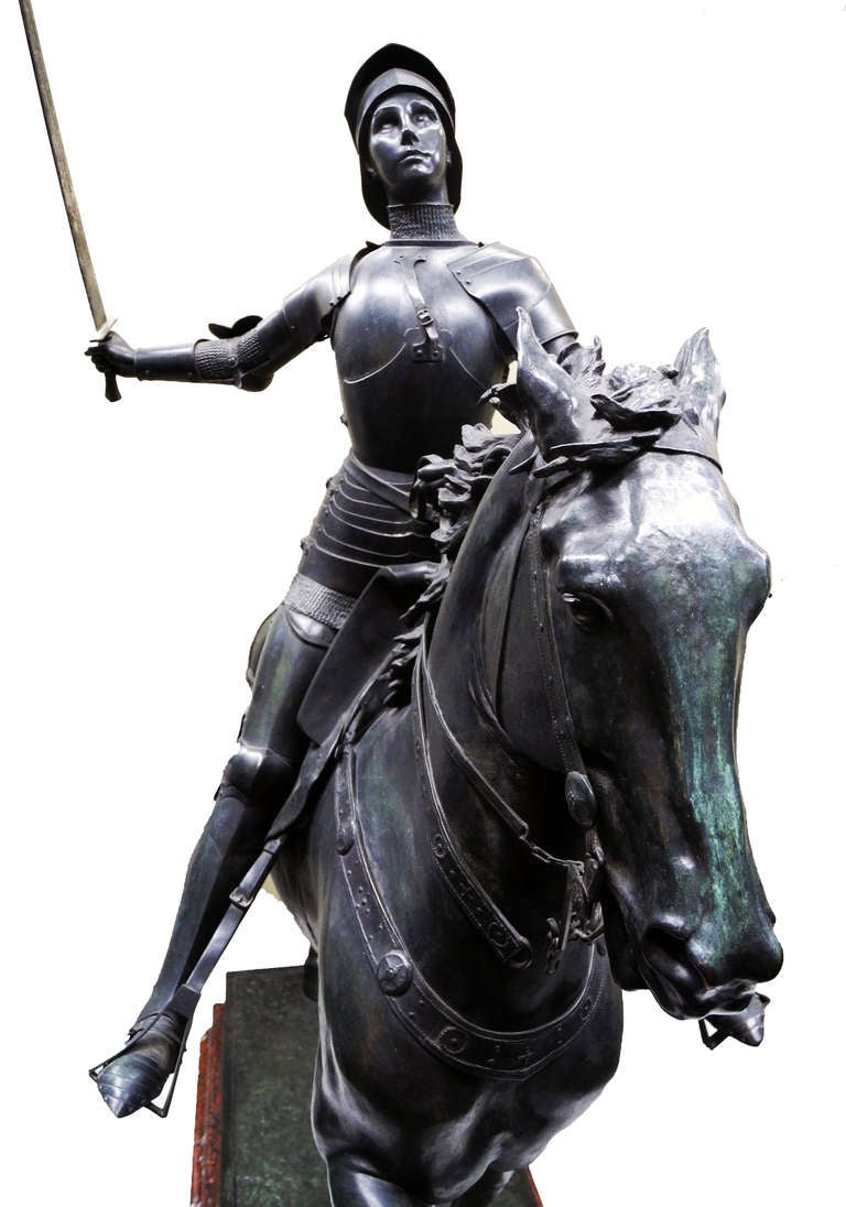 Paul Dubois is famous for his artwork that honored the memory of Saint Joan of Arc. Original stands before Cathedral of Rheims, another stands in Washington DC's Meridian Hill Park.
Sealed F. BARBEDIENNE. Fondeur' (on the left side of the base);
