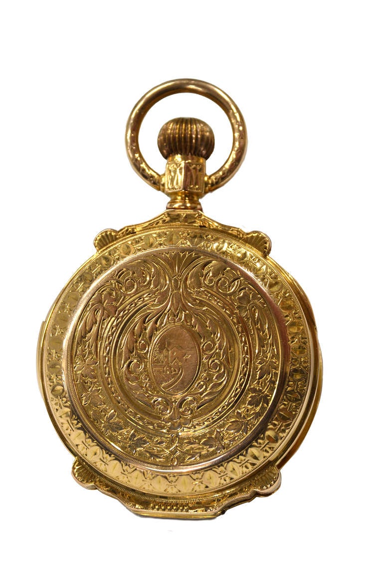 Golden Pocket Watch, Minute Repeater, 18 k.
Great compilation, moon phases, date with letter and number