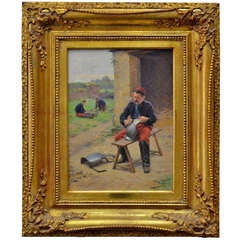 French Soldier Cleaning his Armor