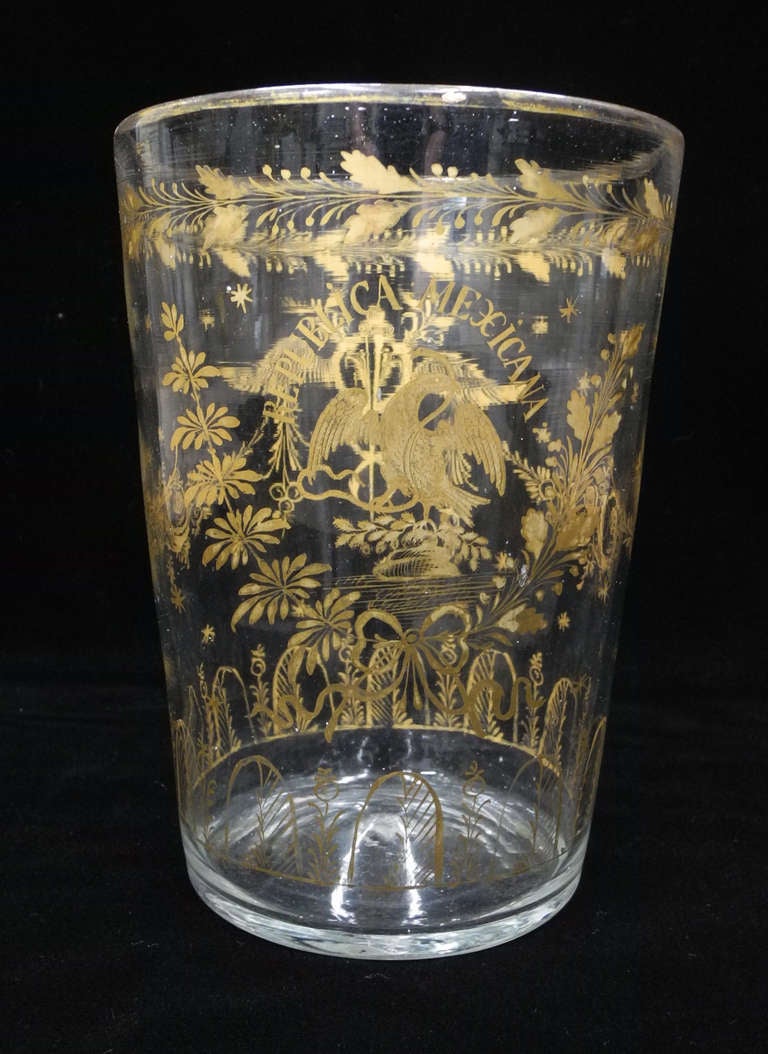 Crystal Vase with Mexican National Emblem Written in gold
