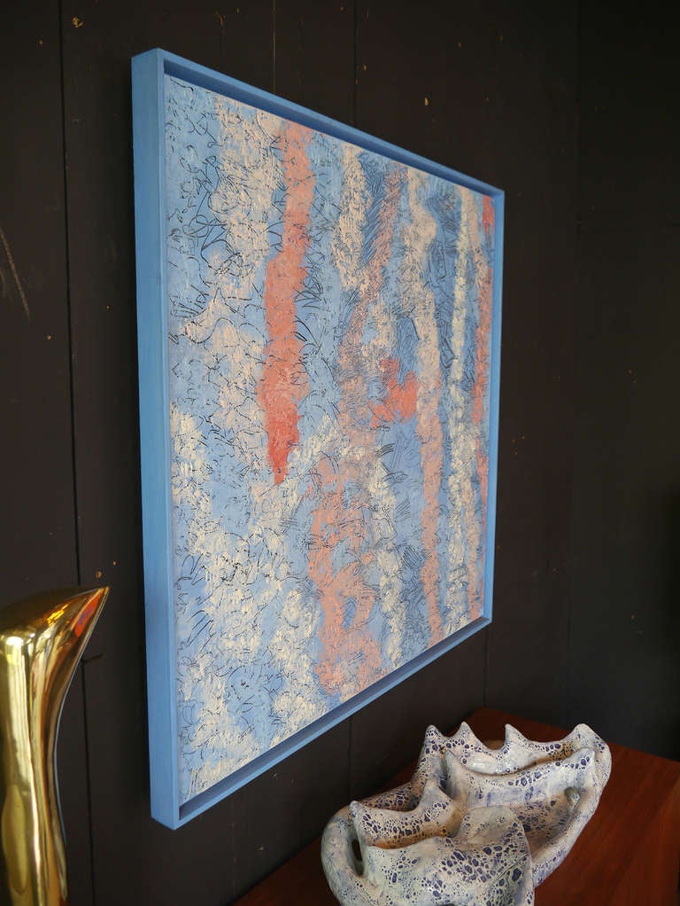 Wood Large 1980s Abstract Painting by Jean Megard For Sale