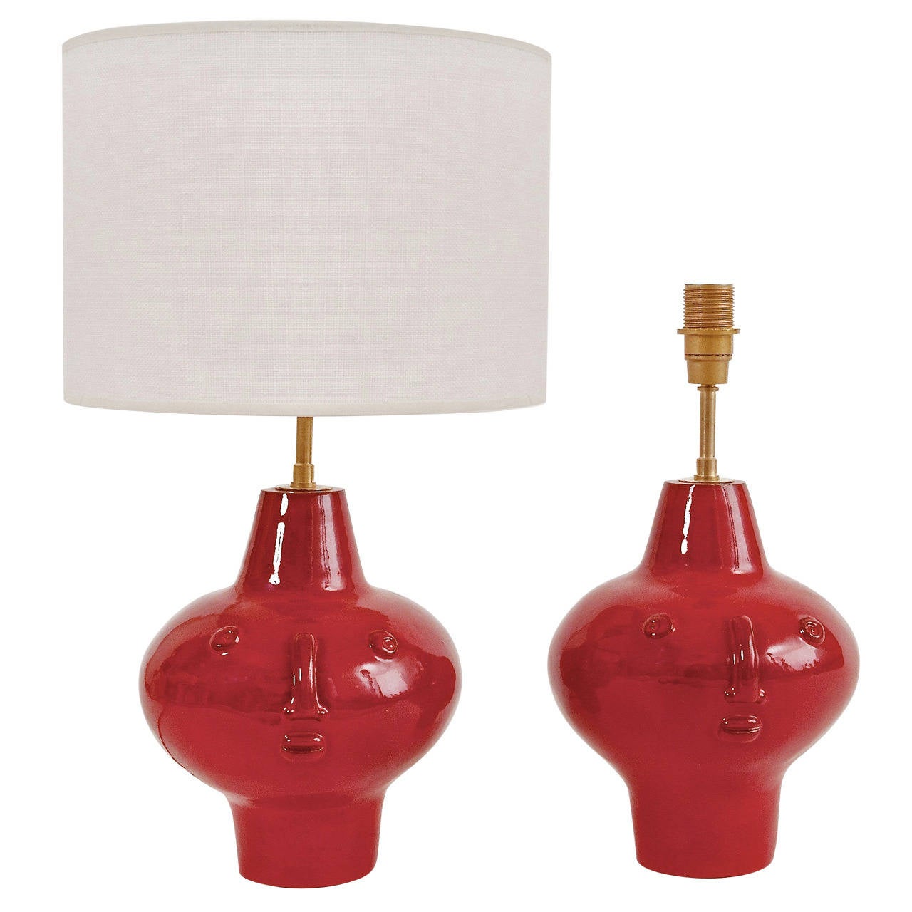 Pair of Red Ceramic Biomorphic Lamp Bases Signed by DaLo For Sale