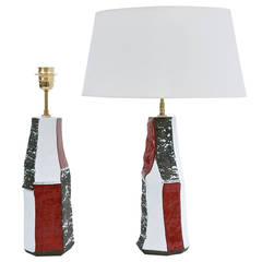Pair of Red and White Ceramic Lamp Bases