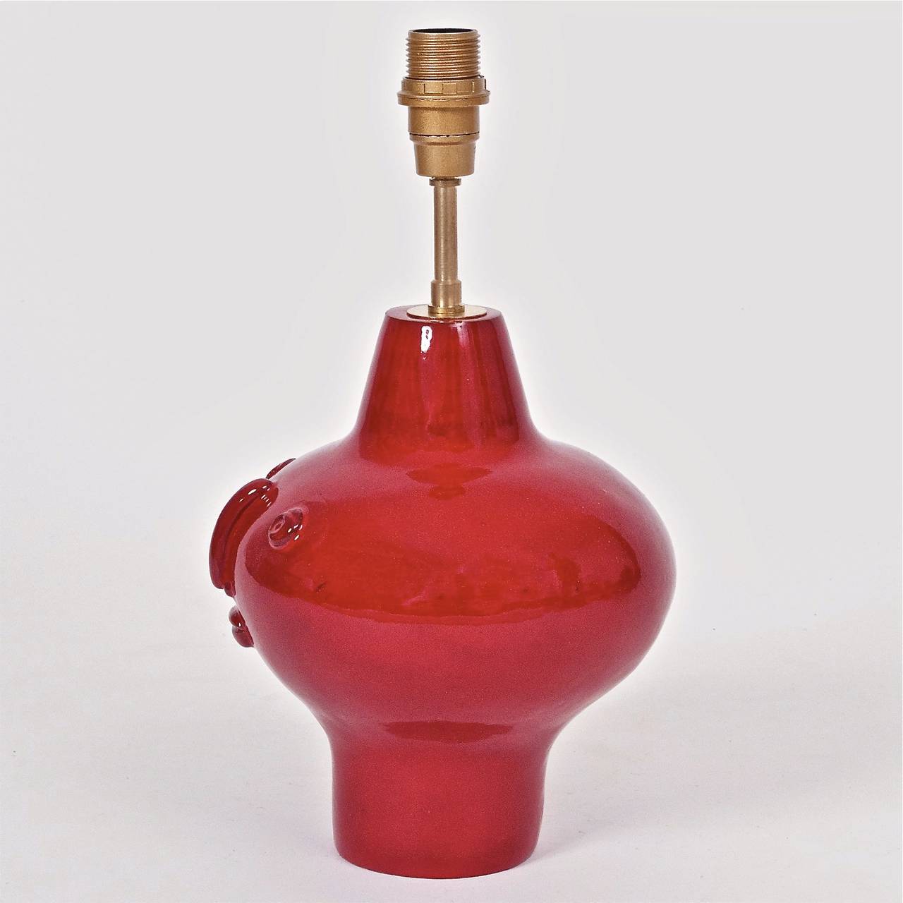 Mid-Century Modern Pair of Red Ceramic Biomorphic Lamp Bases Signed by DaLo For Sale