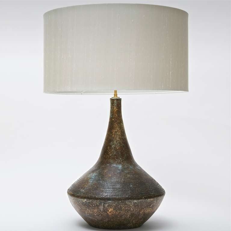 Mid-Century Modern Base de lampe de table en céramique signée par Les 2 Potiers