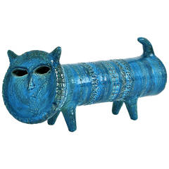 Rare "Rimini Blu" Ceramic Cat by Aldo Londi for Bitossi