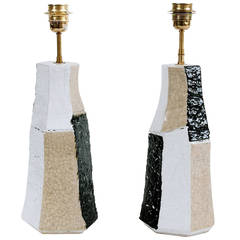 Pair of White and Beige Ceramic Lamp Bases by Salvatore Parisi