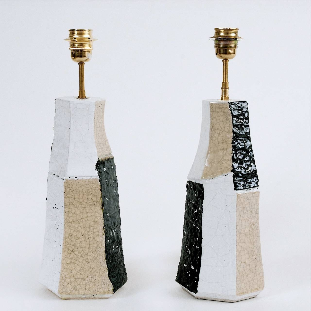 Pair of White and Beige Ceramic Lamp Bases by Salvatore Parisi at 1stDibs