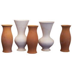 Vintage 5 Big Terracotta Vases By La Roue - Vallauris - France - circa 1970
