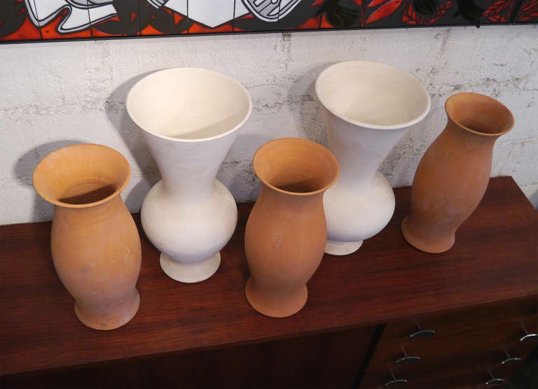 French 5 Big Terracotta Vases By La Roue - Vallauris - France - circa 1970