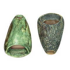 A Pair of Tripod Ceramic Ashtrays In the Style of Jacques Blin