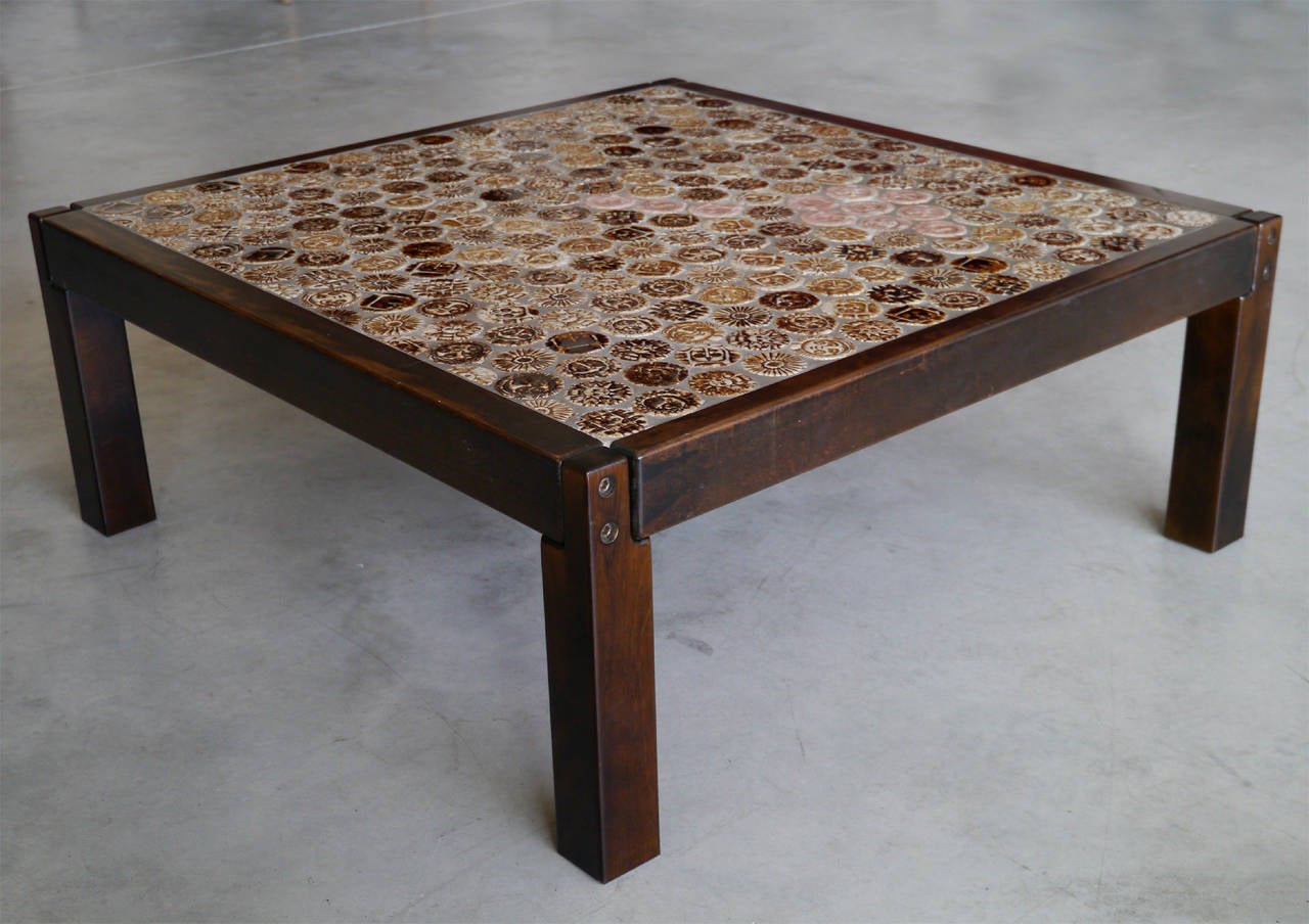 French Rare Squared Low Table by Roger Capron, circa 1970