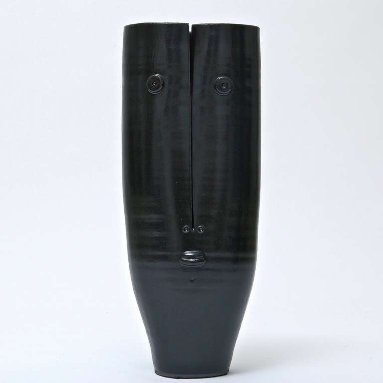 Glazed Black and White Ceramic Vases by the DaLo For Sale