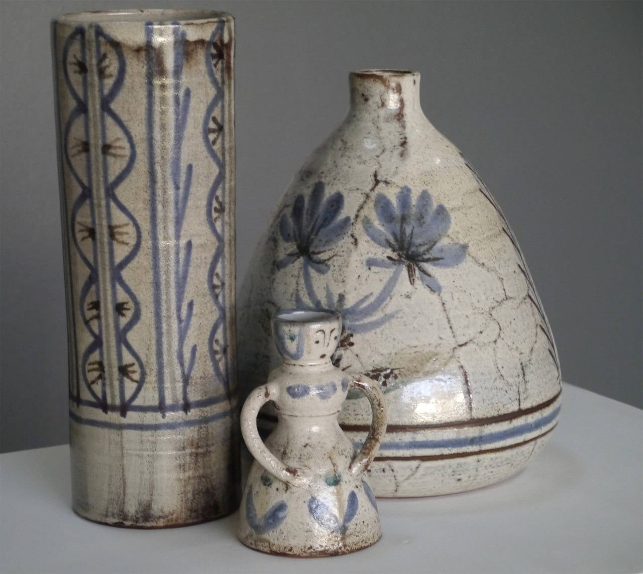 Mid-20th Century Three Stoneware Shapes by Gustave Raynaud and Jean Derval, Vallauris, circa 1950 For Sale