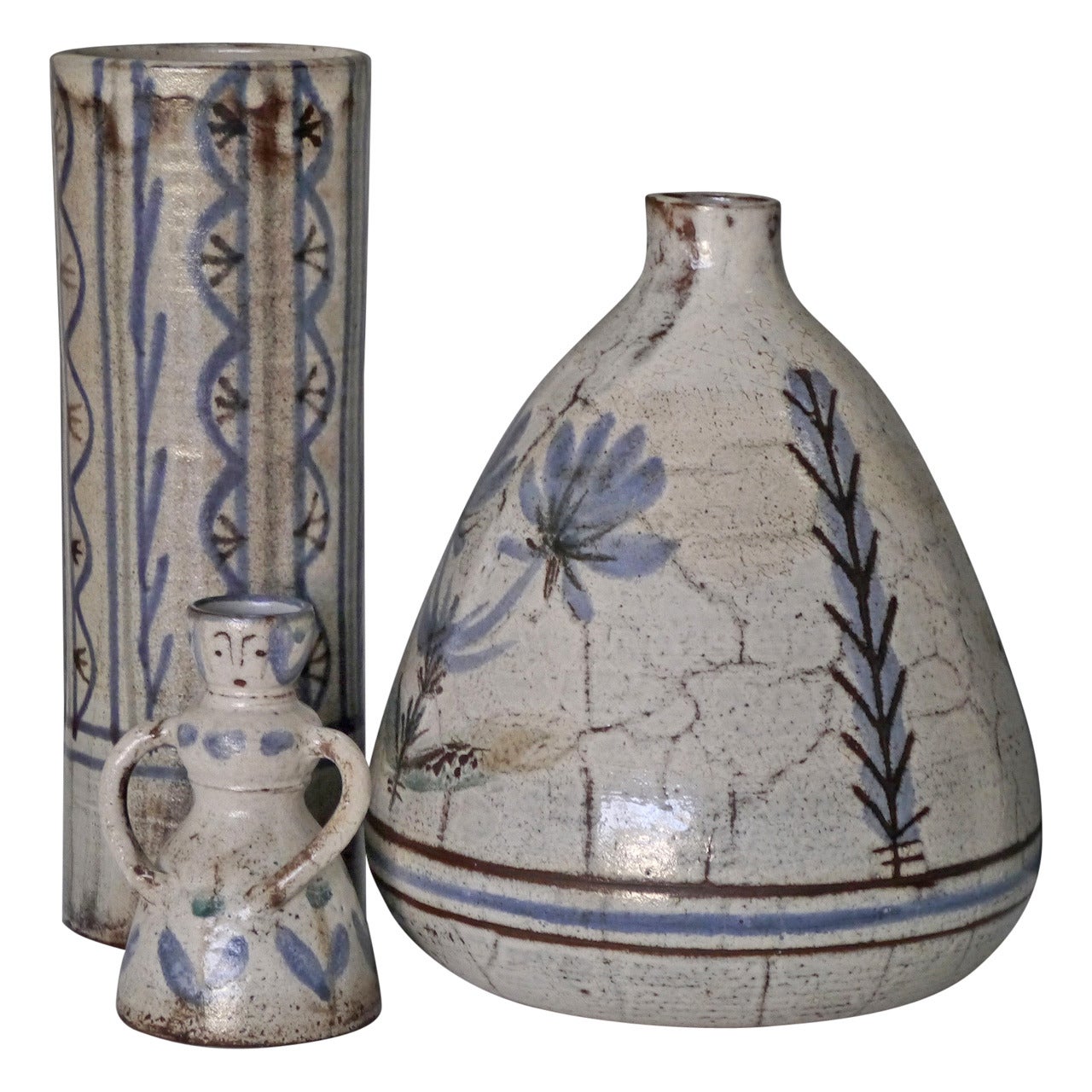 Three Stoneware Shapes by Gustave Raynaud and Jean Derval, Vallauris, circa 1950 For Sale