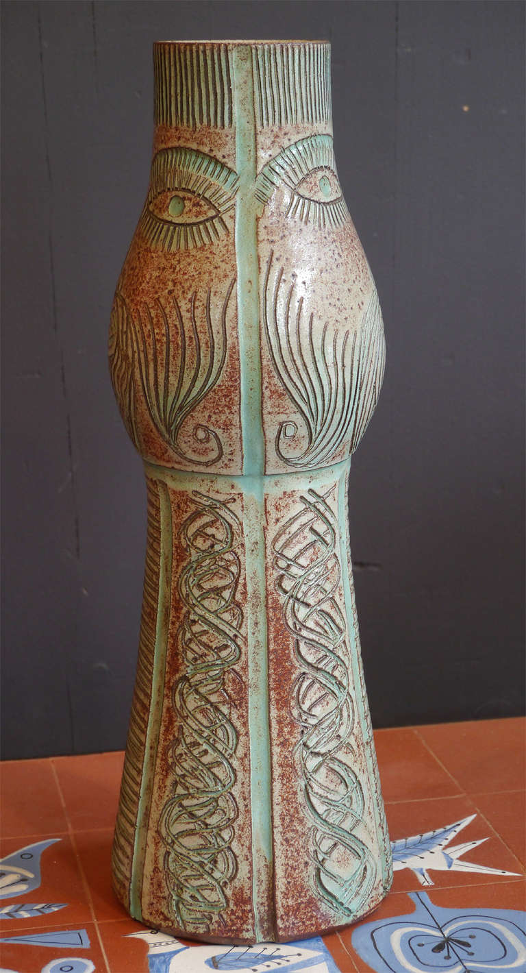 Mid-Century Modern Double Faced Vase by Accolay, France, circa 1960 For Sale