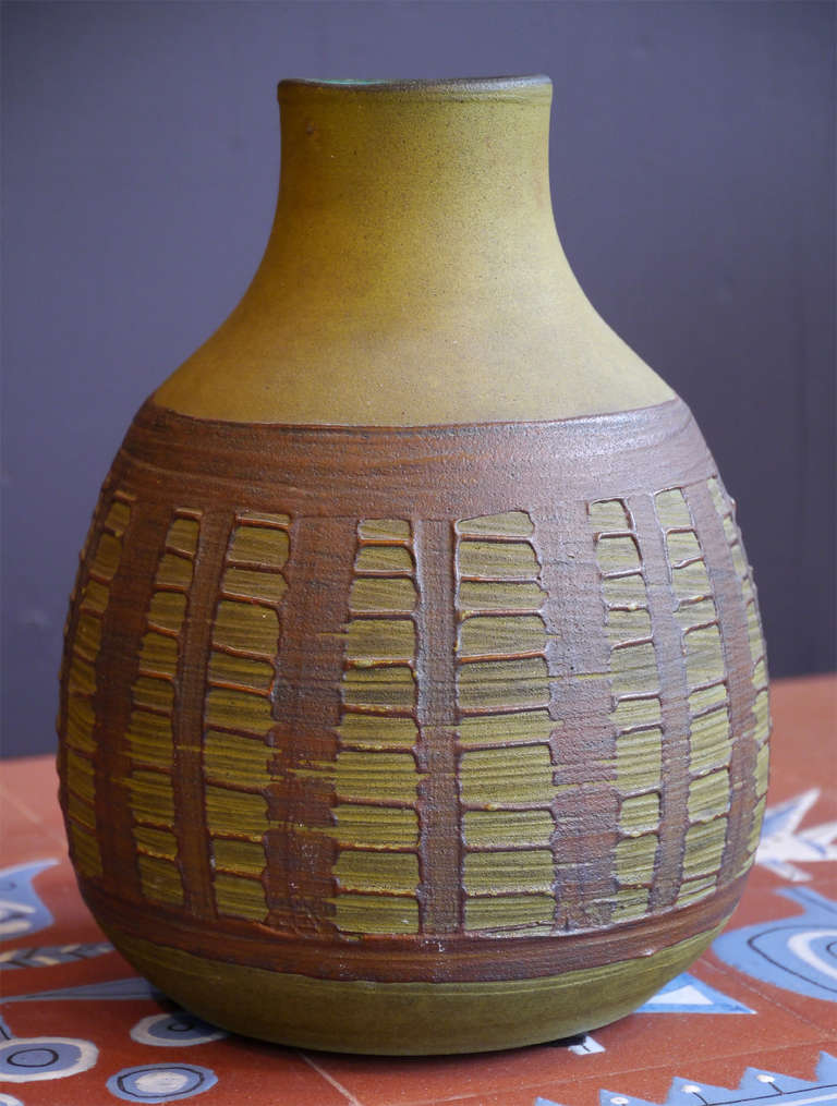 Ceramic Round Vase by Accolay, France circa 1960