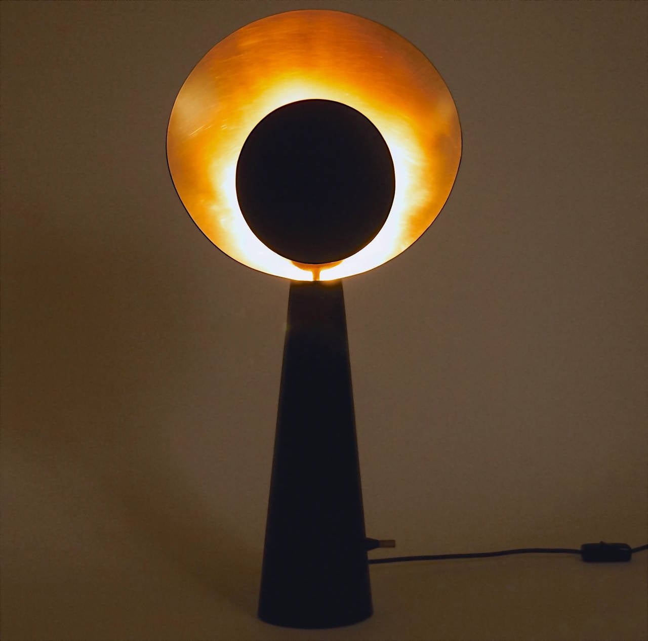 Contemporary Large Brass Table Lamp with Gilded Reflector