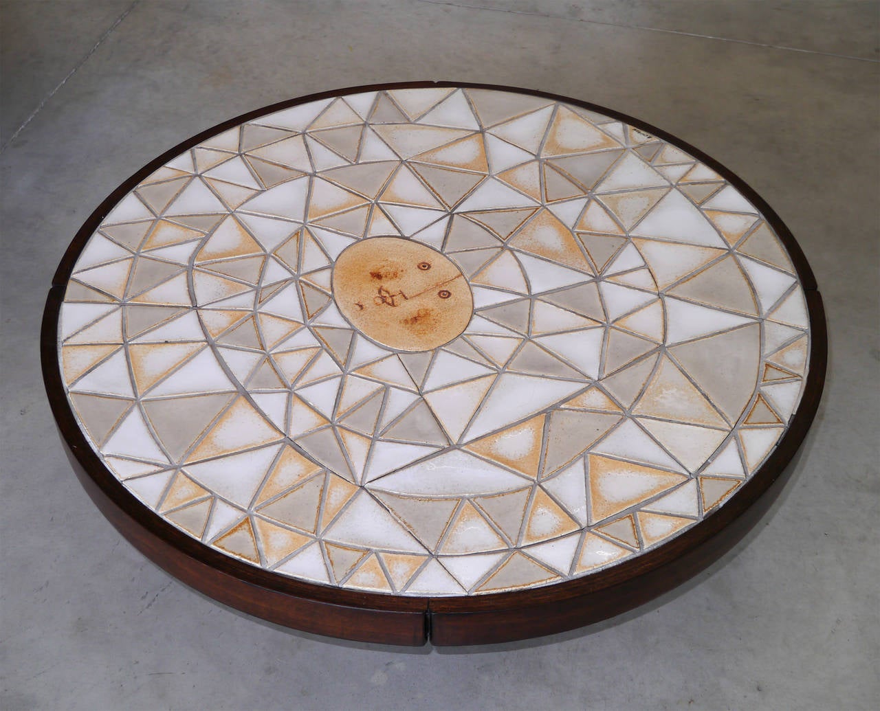Modern Rare Round Low Table by Roger Capron, circa 1970s
