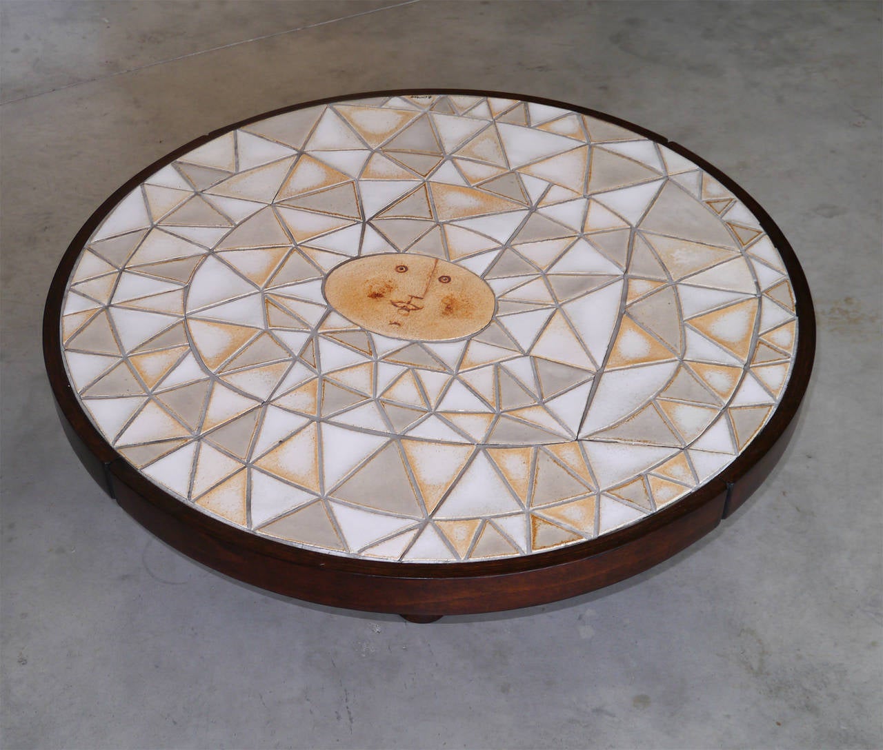 French Rare Round Low Table by Roger Capron, circa 1970s